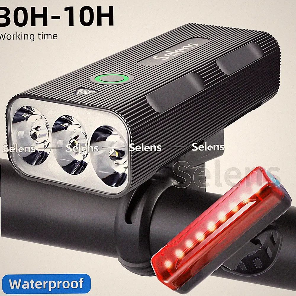 10000mAh LED Bicycle Bike Light Front Rear Rechargeable Headlight Mountain Set