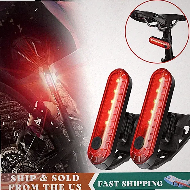 2 Pack Bike Rear Tail Light 5 LED USB Rechargeable Cycling Safety Flashing Lamp