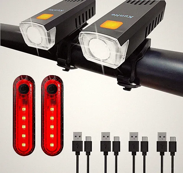 2Pack USB-C Rechargeable Bike Lights Head Lights For Night Riding For Kids Black