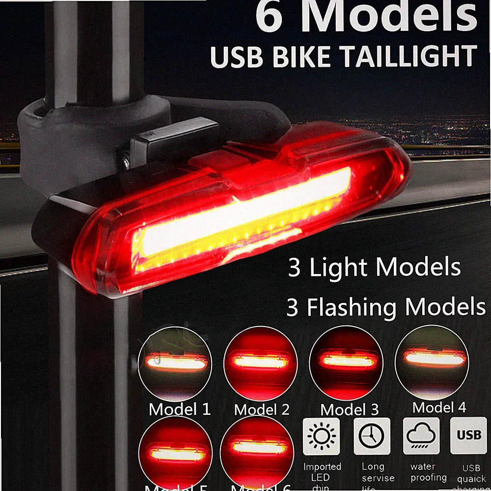 6 Modes LED Bicycle Cycling Tail Light USB Rechargeable Bike Rear Warning Light