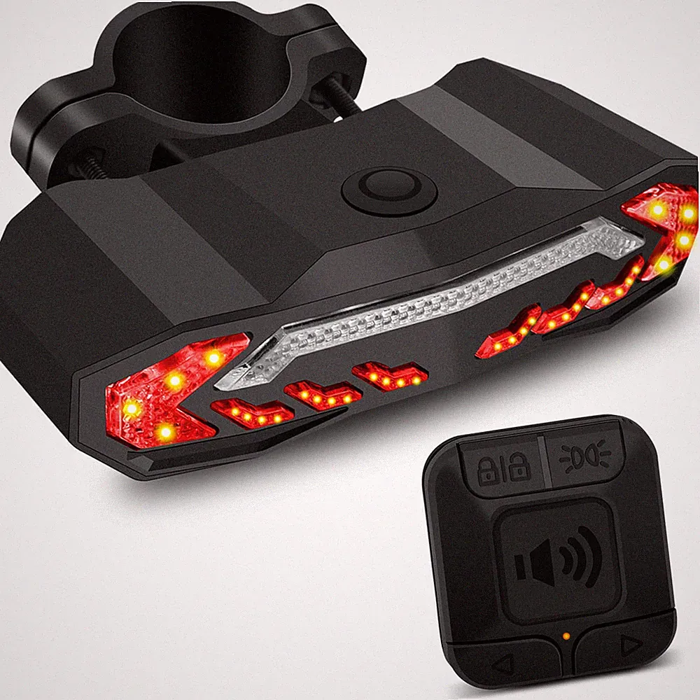 Bike Alarm LED Tail Light with Turn Signals Rechargeable Waterproof Bicycle Horn