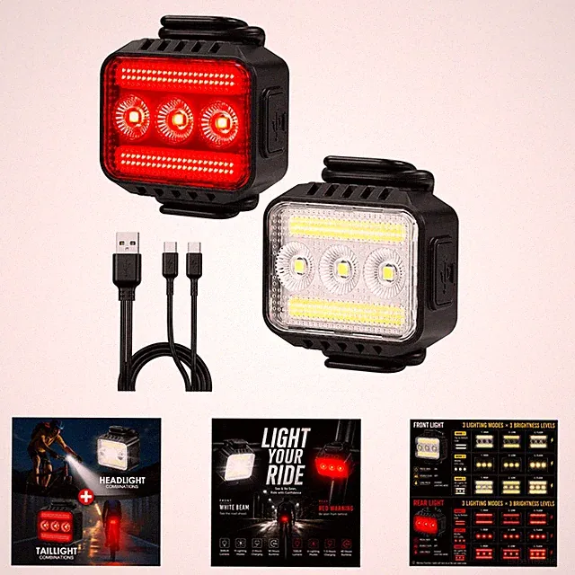Bike Lights Set Rechargeable Waterproof for Night Riding, 9+9 Modes MTB City