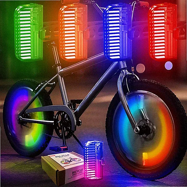 Bike Wheel Lights Rechargeable 4pack, Adults Kids Bike Lights for Wheels 7-Co...