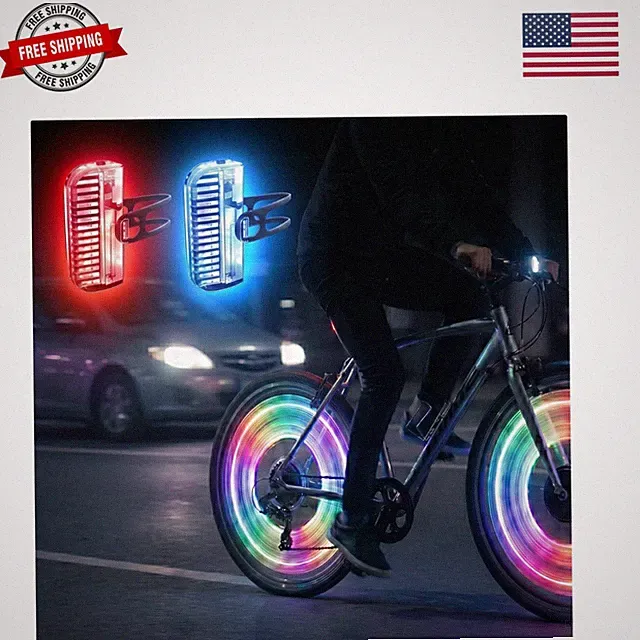 Bike Wheel Lights Rechargeable, LED Bicycle Spoke Lights 7-Color with 12 Flas...