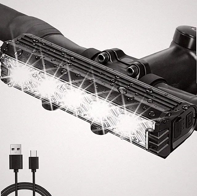 Ebike Headlight, 2800 Lumens Bike Light Bar with 5 Leds, USB Rechargeable 6400Ma