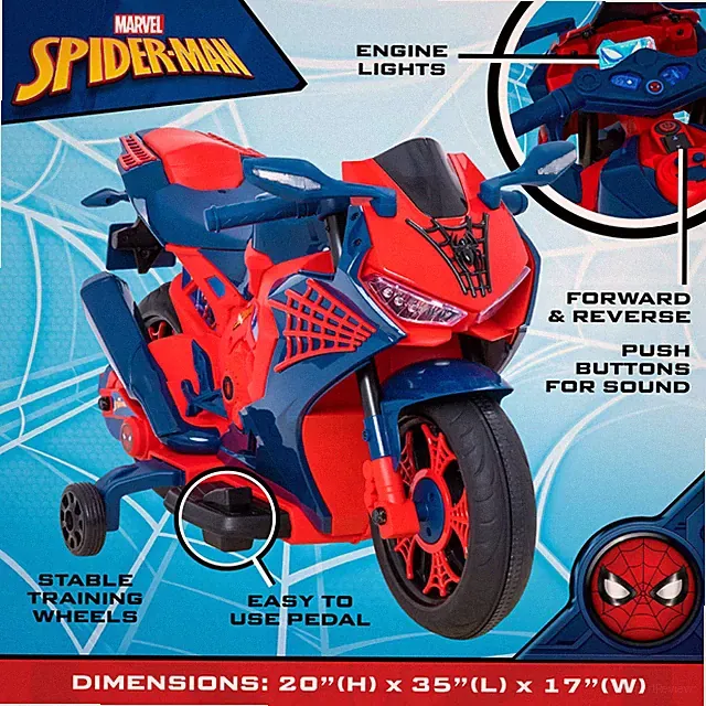 Kids 6 V Motorcycle Ride On Spiderman Design Rechargeable Battery Gift Ages 3+