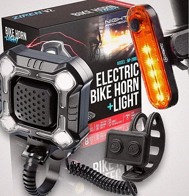 Rechargeable 120-140dB ZIREN Bike Horn with 8 Light Modes & Enhanced Control