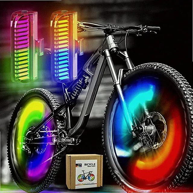 Rechargeable Bike Wheel Lights 2-Pack, 7-Color Spoke Motion Sensor Fit All Bikes