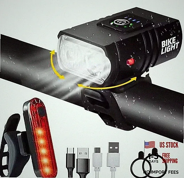 USB Rechargeable Bike Light Set Front & Rear | Super Bright Waterproof Bicycle